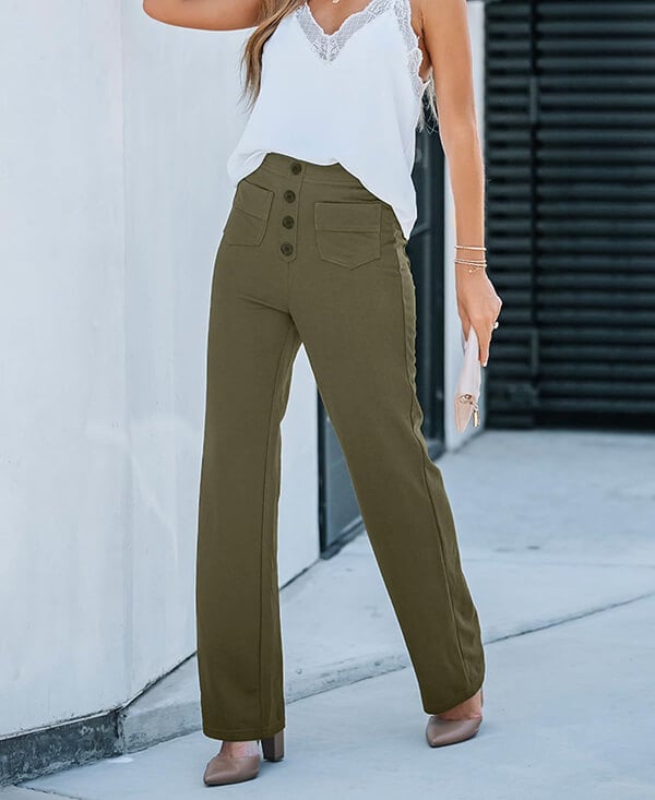 Pantalon décontracté taille haute avec élastique
