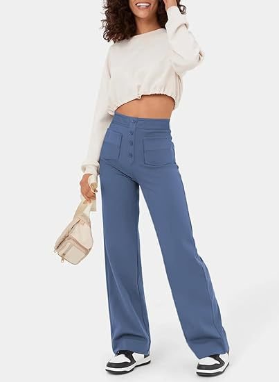 Pantalon décontracté taille haute avec élastique