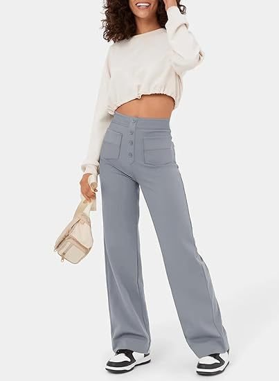Pantalon décontracté taille haute avec élastique