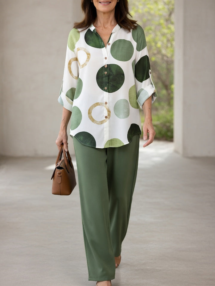 Madeleine | Ensemble Chemise Imprimé Cercles & Pantalon Droit