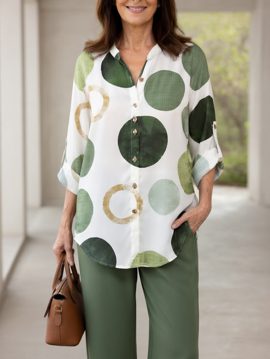 Madeleine | Ensemble Chemise Imprimé Cercles & Pantalon Droit