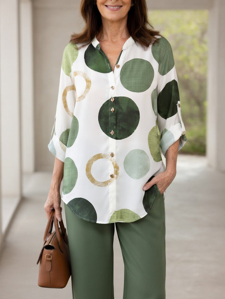 Madeleine | Ensemble Chemise Imprimé Cercles & Pantalon Droit