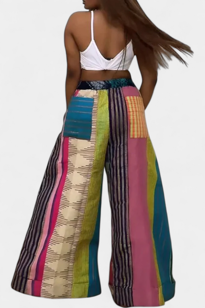 Pantalon large rayé Claudine avec cordon contrastant