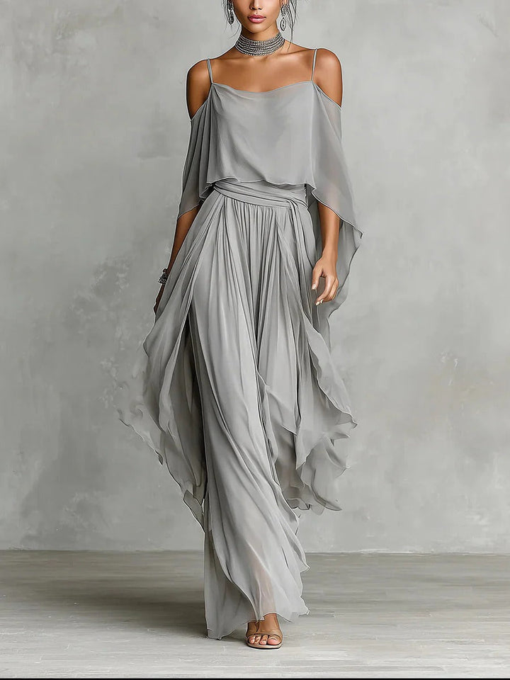Isabela | Ensemble Fluide Gris Élégant Top à Bretelles & Pantalon Léger