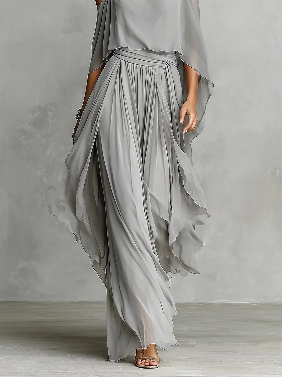 Isabela | Ensemble Fluide Gris Élégant Top à Bretelles & Pantalon Léger