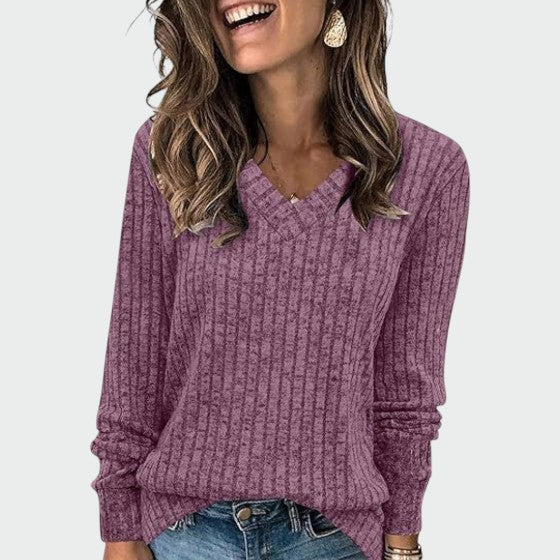 Deri - Comfy V-Neck Long Sleeve Top