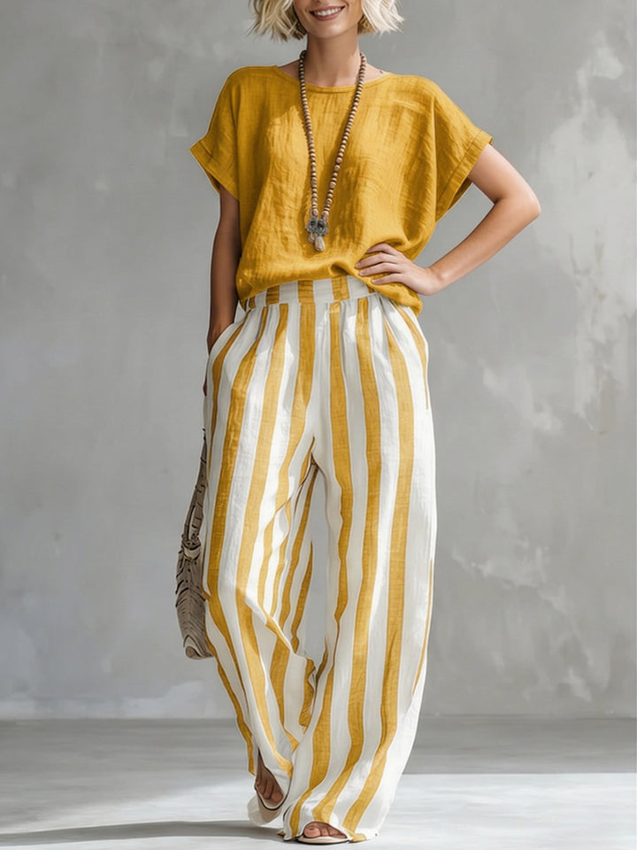 Sienna | Ensemble Deux Pièces Ample en Coton et Lin à Rayures