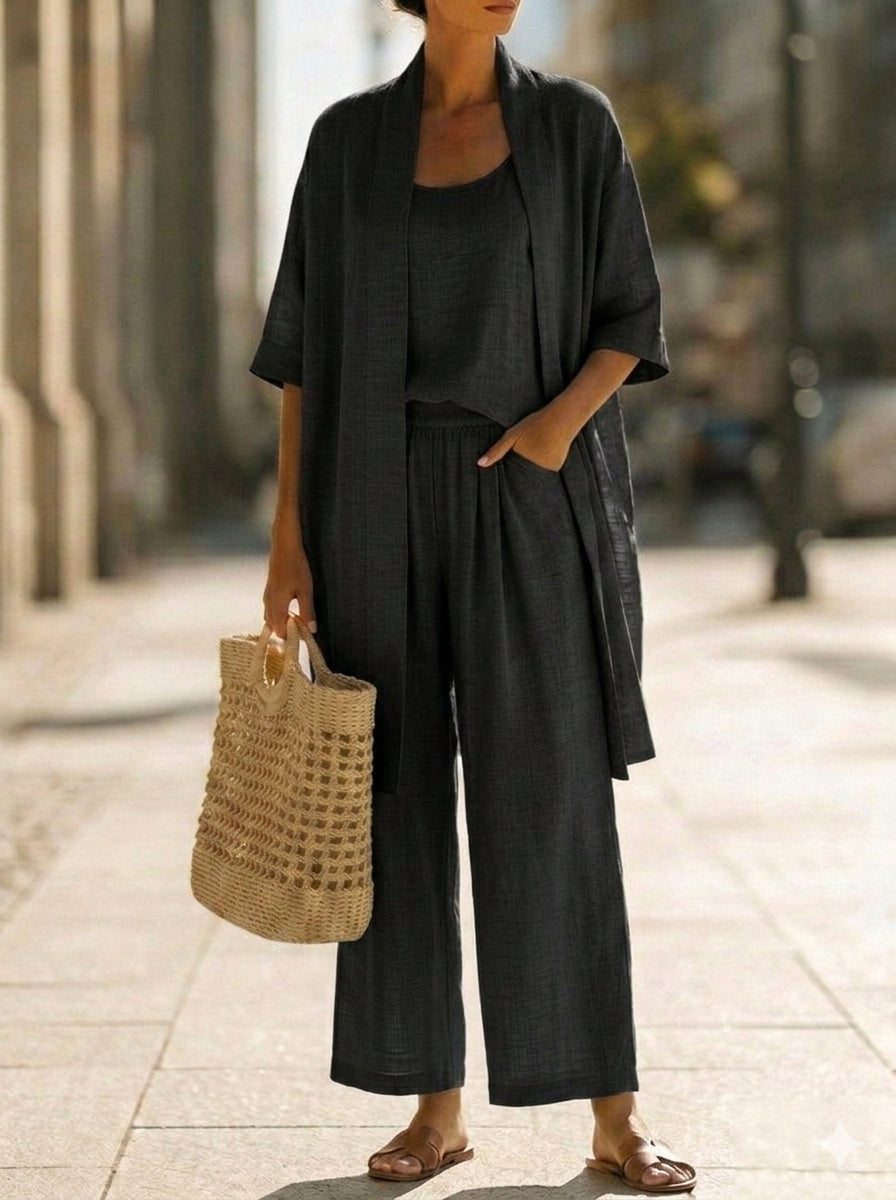 Elena | Ensemble Trois Pièces Minimaliste en Coton et Lin