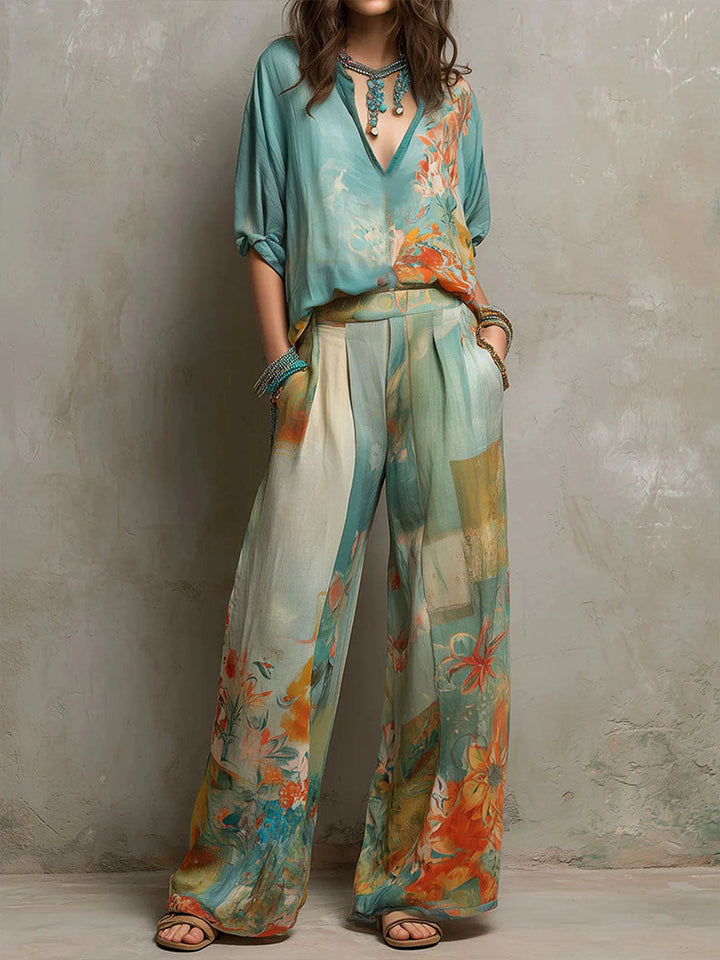 Chiara | Ensemble élégant avec imprimé floral et pantalon large