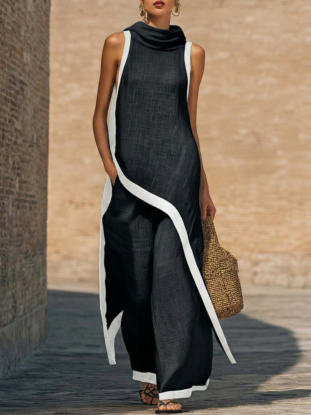 Amara | Ensemble Artistique en Lin Coton Coupe Asymétrique Élégante