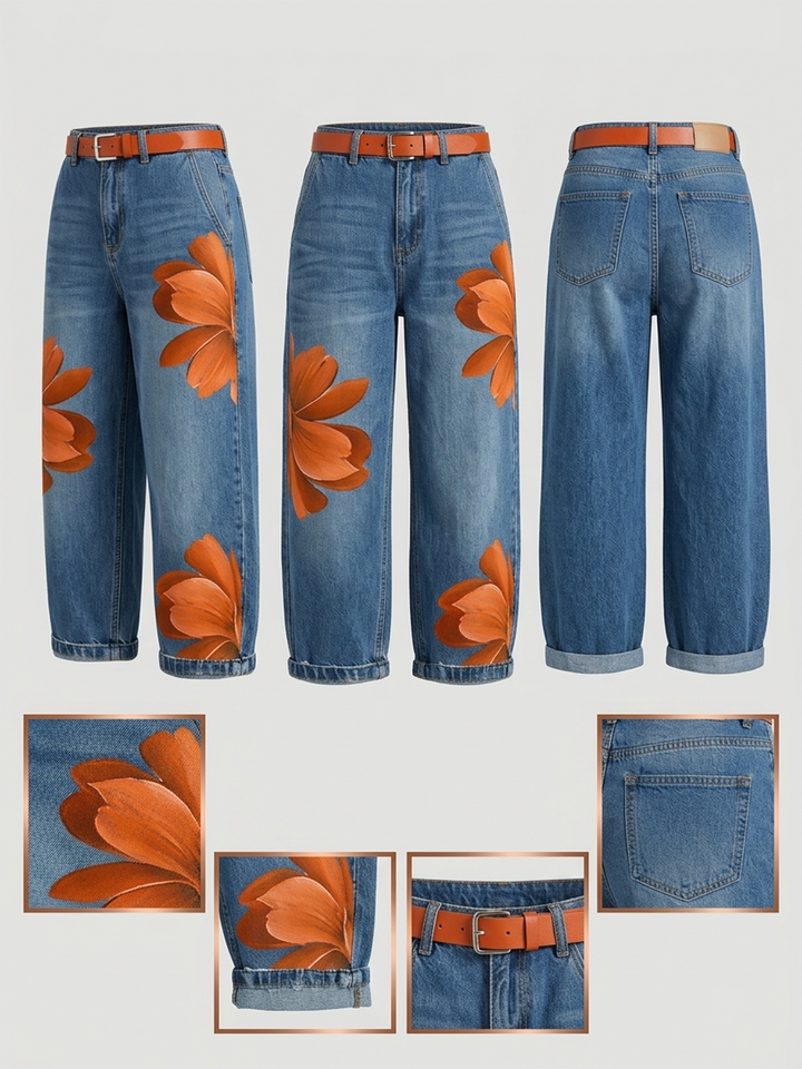 Léa | Jean Imprimé Floral Artistique