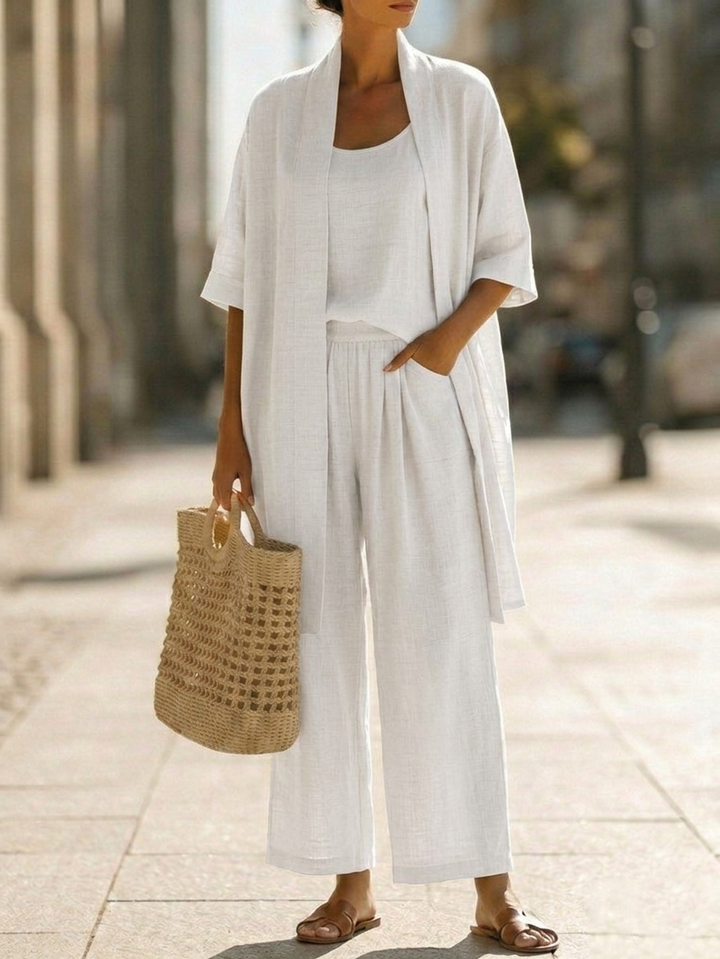 Elena | Ensemble Trois Pièces Minimaliste en Coton et Lin