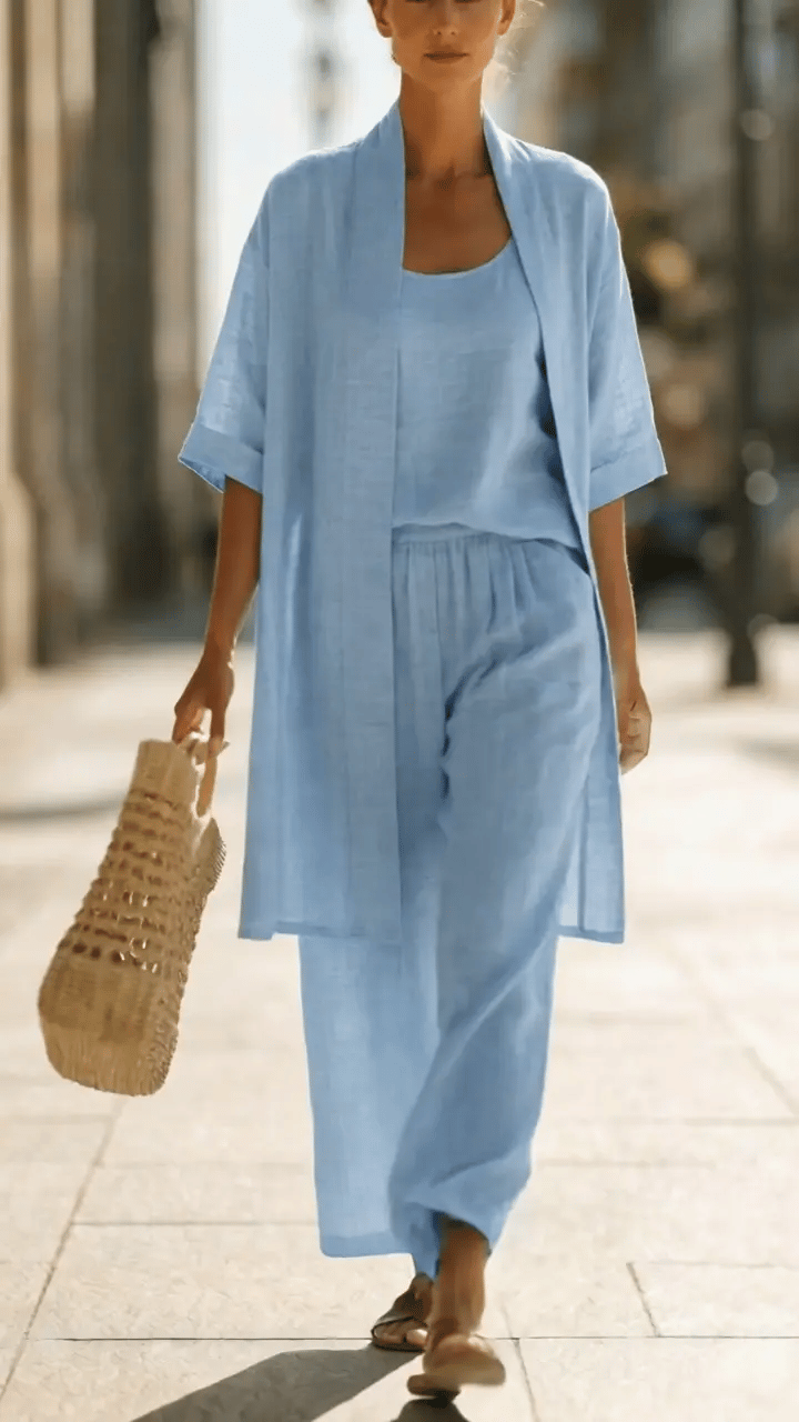 Elena | Ensemble Trois Pièces Minimaliste en Coton et Lin