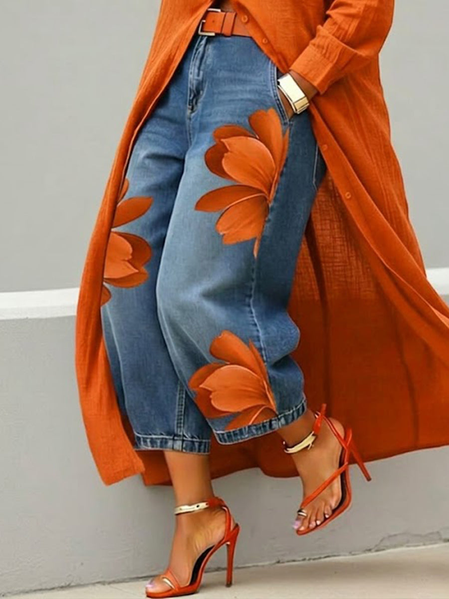 Léa | Jean Imprimé Floral Artistique