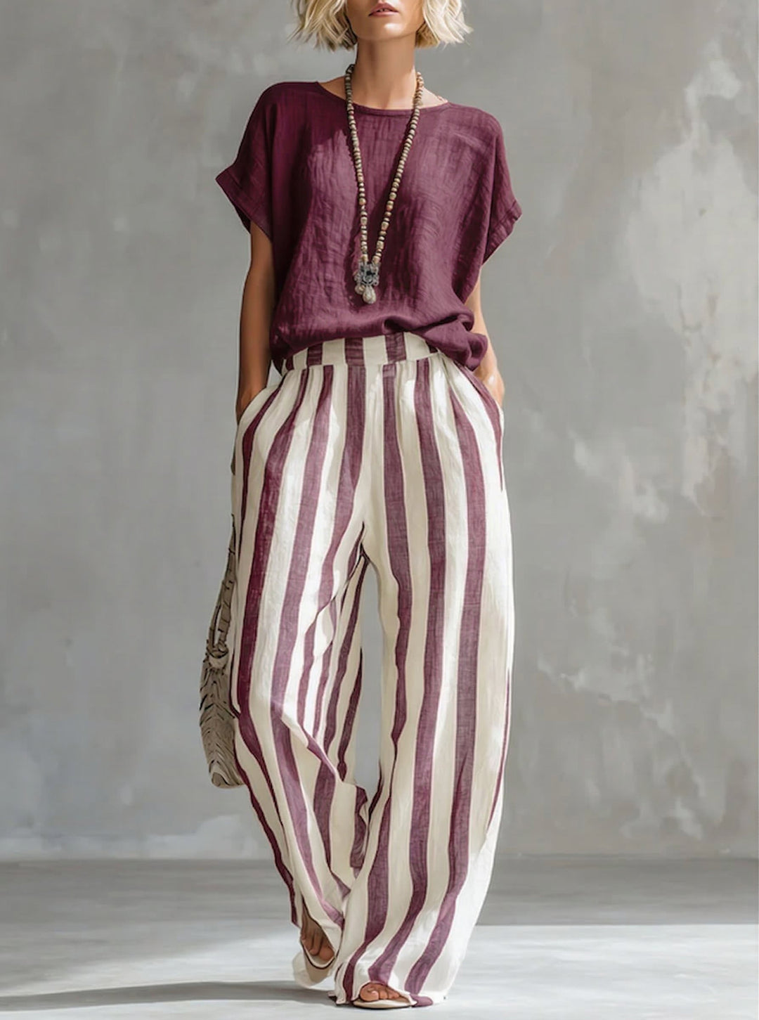 Sienna | Ensemble Deux Pièces Ample en Coton et Lin à Rayures