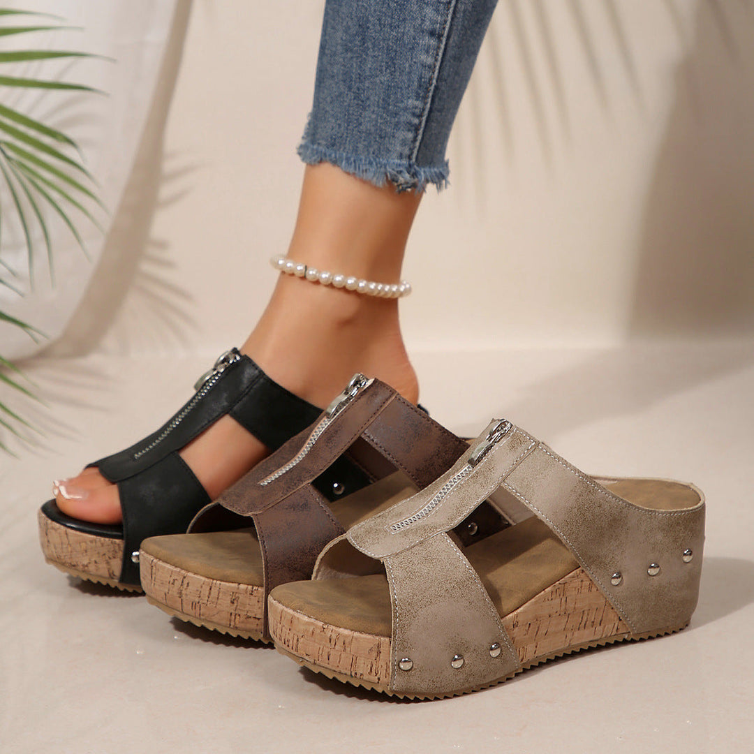 Tina | Sandales compensées confortables avec fermeture éclair