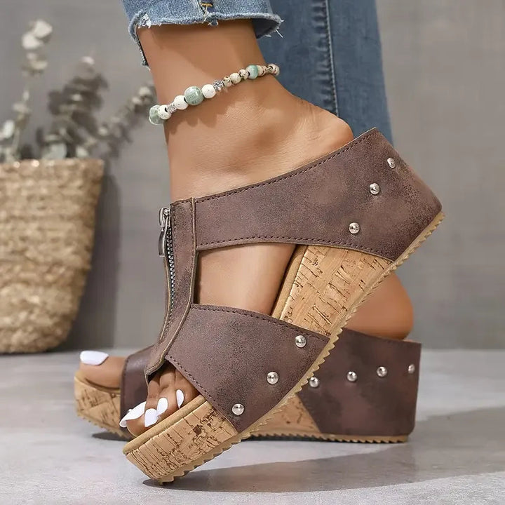Tina | Sandales compensées confortables avec fermeture éclair