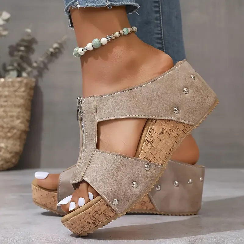 Tina | Sandales compensées confortables avec fermeture éclair