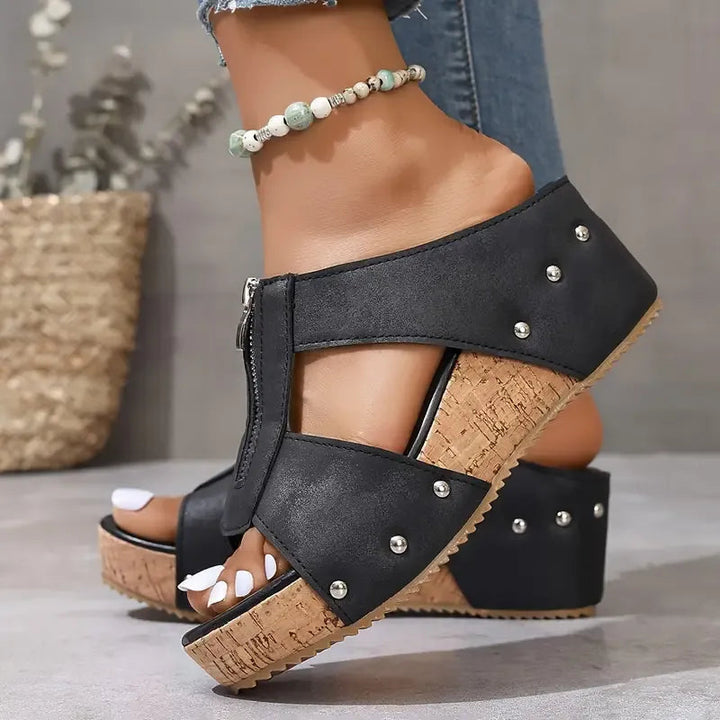 Tina | Sandales compensées confortables avec fermeture éclair