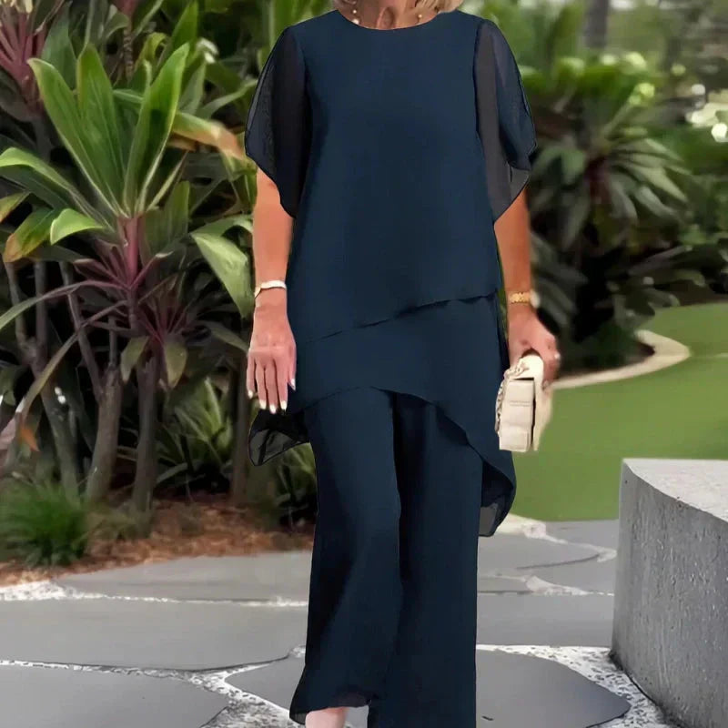 Liora | Ensemble Élégant à Top Asymétrique et Pantalon Large