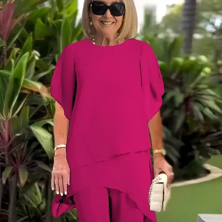 Liora | Ensemble Élégant à Top Asymétrique et Pantalon Large