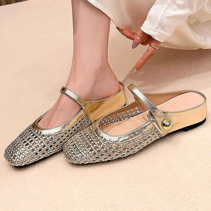 Ariel | Mules Élégantes en Tissu Tressé à Bout Carré avec Bride Mary Jane