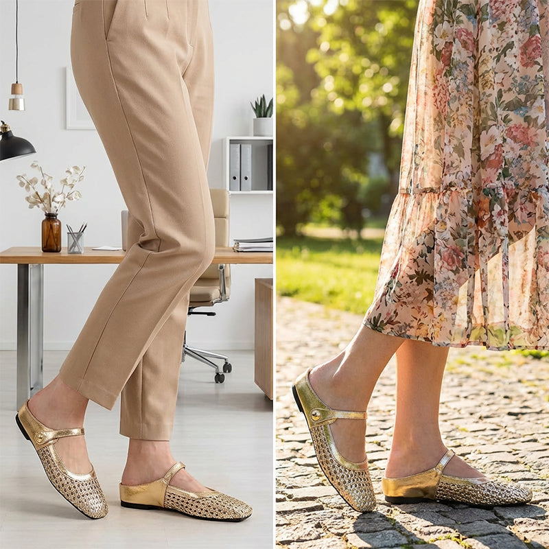 Ariel | Mules Élégantes en Tissu Tressé à Bout Carré avec Bride Mary Jane