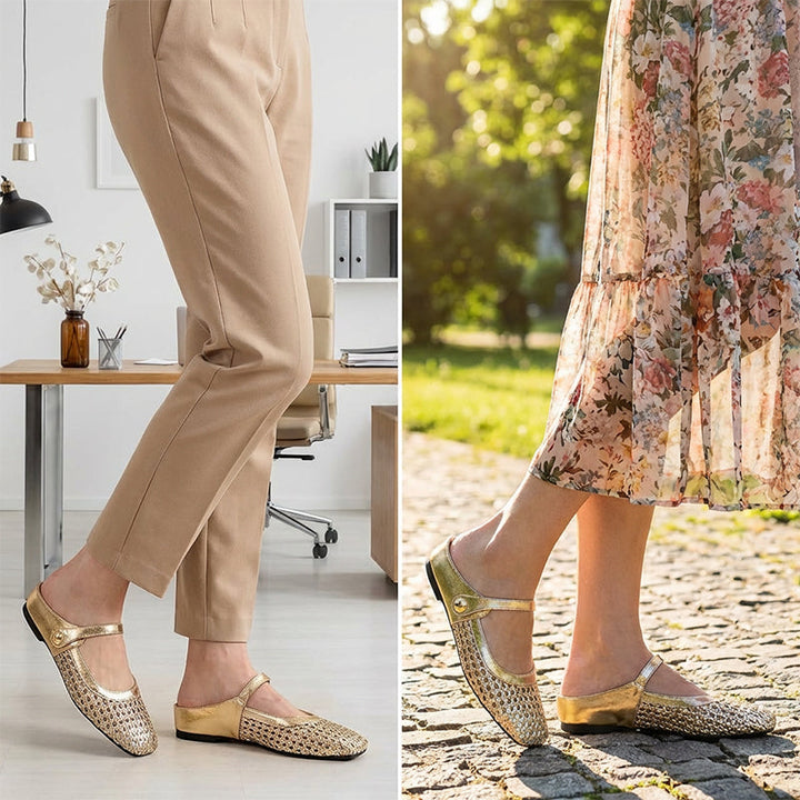 Ariel | Mules Élégantes en Tissu Tressé à Bout Carré avec Bride Mary Jane